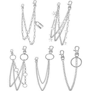 Goth Pants Chains Set Silver Waist Chain Snake Star Moon Key Wallet Belt